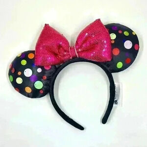 Disney Minne Mouse Polka Dot Sequin Mickey Ear Headband Like New